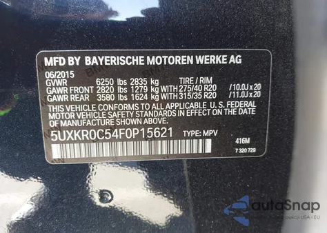 2015 BMW X5 xDrive35I z USA, uszkodzony, nr VIN 5UXKR0C54F0P15621